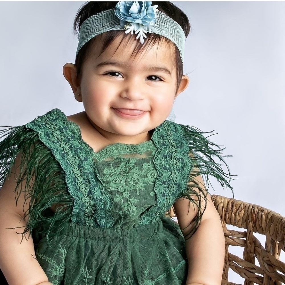 Baby Girl Christmas Dress Green White Fringe Sleeve Christmas Dress NWT